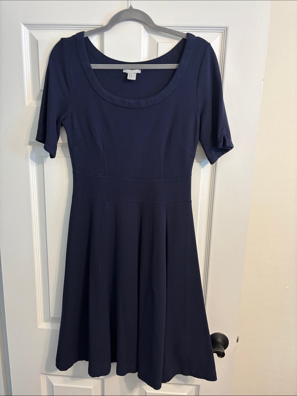 H&M Navy Scoop Neck Midi Fit-and-Flare Dress